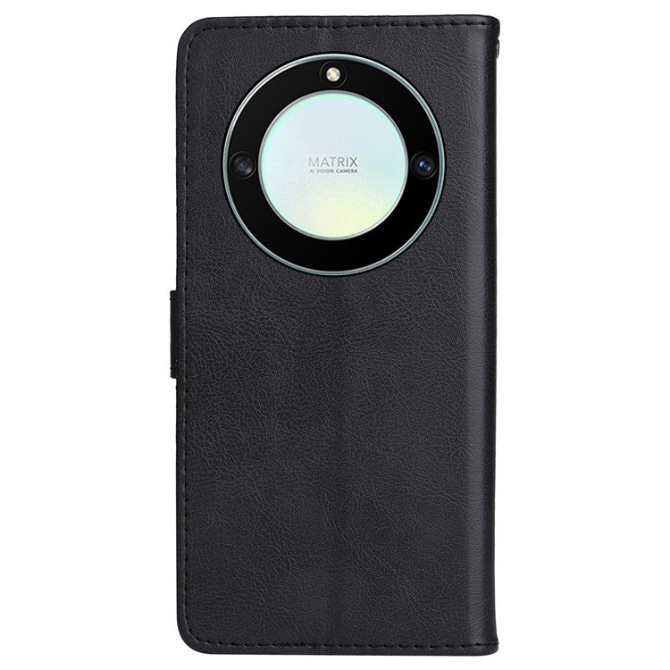 KT Leather Series-2 Shockproof Phone Case for Honor X40 5G / X9a 5G / Magic5 Lite 5G , PU Leather Flip Wallet Cover Solid Color Magnetic Closure Stand Phone Shell with Strap - Black