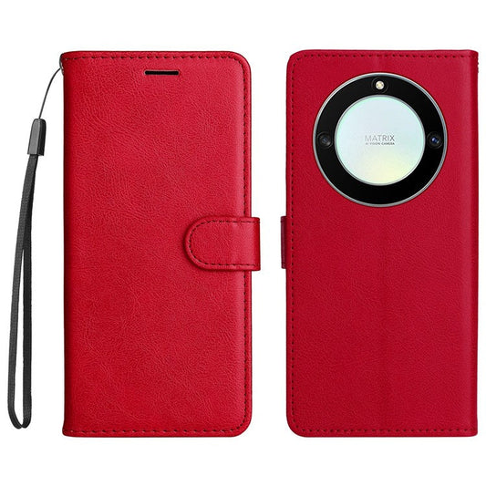 KT Leather Series-2 Shockproof Phone Case for Honor X40 5G / X9a 5G / Magic5 Lite 5G , PU Leather Flip Wallet Cover Solid Color Magnetic Closure Stand Phone Shell with Strap - Red