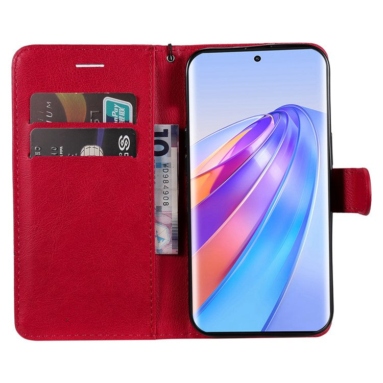 KT Leather Series-2 Shockproof Phone Case for Honor X40 5G / X9a 5G / Magic5 Lite 5G , PU Leather Flip Wallet Cover Solid Color Magnetic Closure Stand Phone Shell with Strap - Red