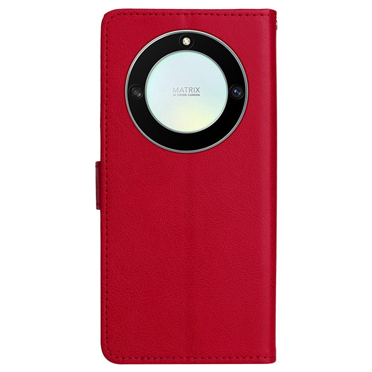 KT Leather Series-2 Shockproof Phone Case for Honor X40 5G / X9a 5G / Magic5 Lite 5G , PU Leather Flip Wallet Cover Solid Color Magnetic Closure Stand Phone Shell with Strap - Red