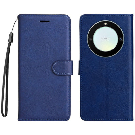 KT Leather Series-2 Shockproof Phone Case for Honor X40 5G / X9a 5G / Magic5 Lite 5G , PU Leather Flip Wallet Cover Solid Color Magnetic Closure Stand Phone Shell with Strap - Blue