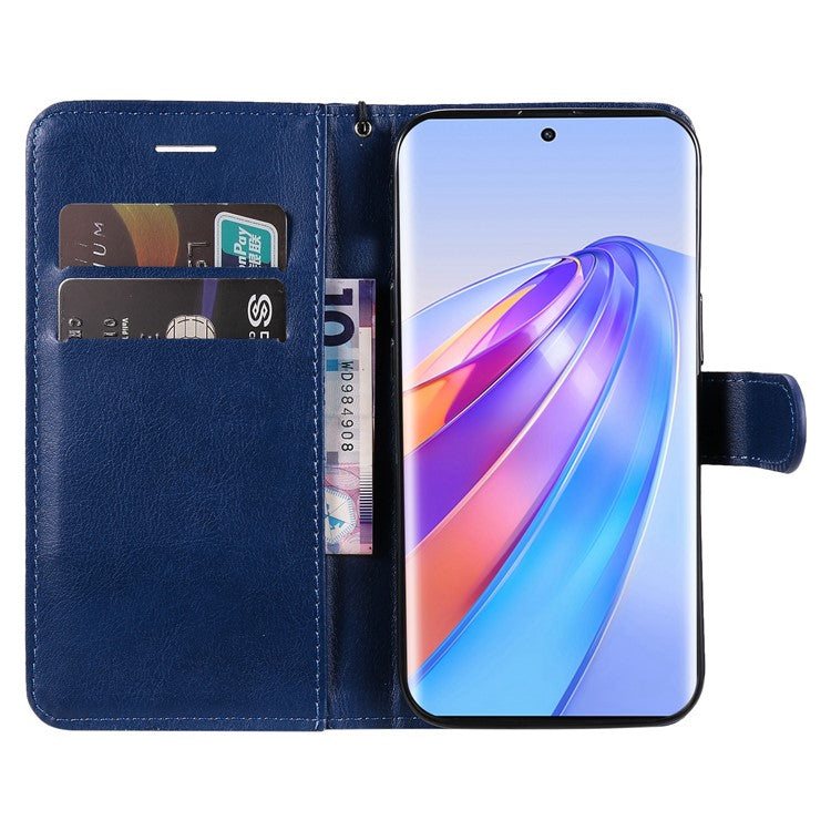 KT Leather Series-2 Shockproof Phone Case for Honor X40 5G / X9a 5G / Magic5 Lite 5G , PU Leather Flip Wallet Cover Solid Color Magnetic Closure Stand Phone Shell with Strap - Blue