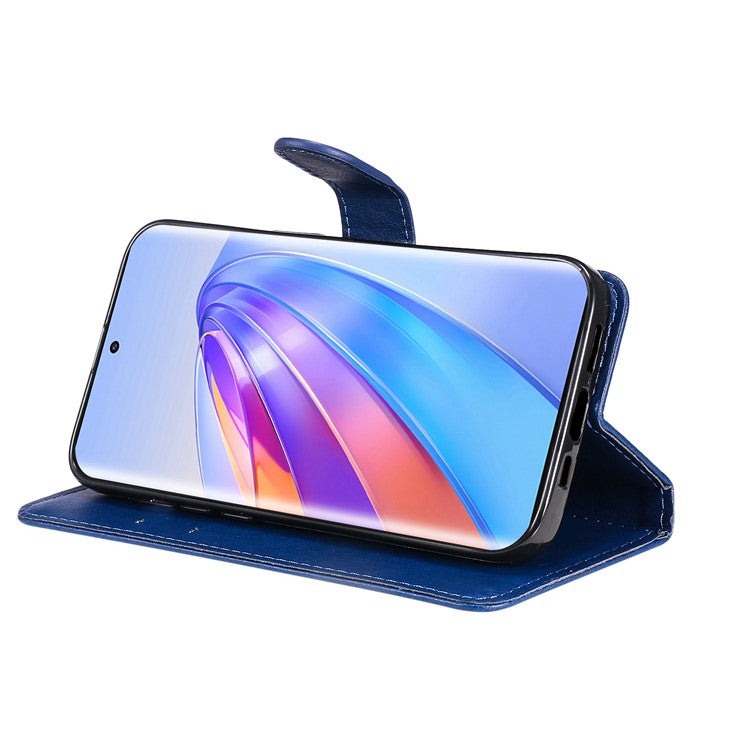 KT Leather Series-2 Shockproof Phone Case for Honor X40 5G / X9a 5G / Magic5 Lite 5G , PU Leather Flip Wallet Cover Solid Color Magnetic Closure Stand Phone Shell with Strap - Blue