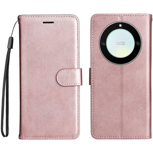 KT Leather Series-2 Shockproof Phone Case for Honor X40 5G / X9a 5G / Magic5 Lite 5G , PU Leather Flip Wallet Cover Solid Color Magnetic Closure Stand Phone Shell with Strap - Rose Gold
