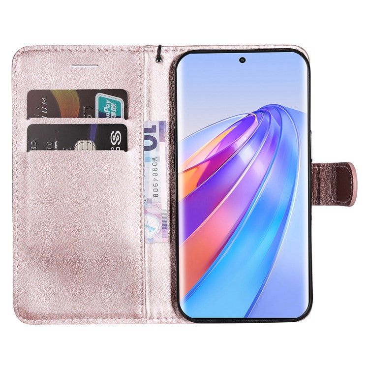 KT Leather Series-2 Shockproof Phone Case for Honor X40 5G / X9a 5G / Magic5 Lite 5G , PU Leather Flip Wallet Cover Solid Color Magnetic Closure Stand Phone Shell with Strap - Rose Gold
