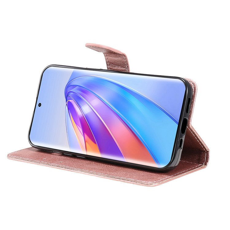 KT Leather Series-2 Shockproof Phone Case for Honor X40 5G / X9a 5G / Magic5 Lite 5G , PU Leather Flip Wallet Cover Solid Color Magnetic Closure Stand Phone Shell with Strap - Rose Gold