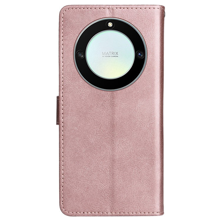 KT Leather Series-2 Shockproof Phone Case for Honor X40 5G / X9a 5G / Magic5 Lite 5G , PU Leather Flip Wallet Cover Solid Color Magnetic Closure Stand Phone Shell with Strap - Rose Gold