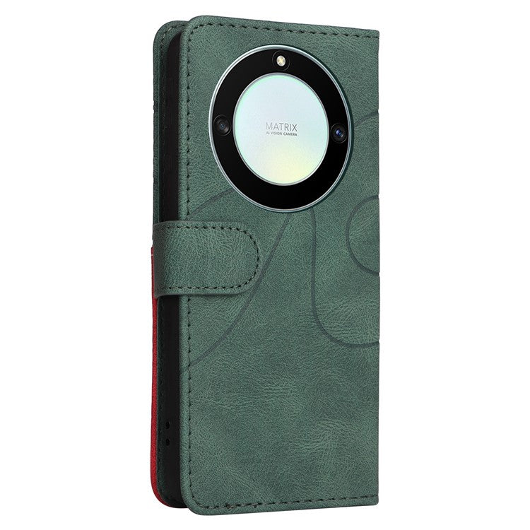 KT Leather Series-1 Anti-scratch Phone Wallet Case For Honor X40 5G / X9a 5G / Magic5 Lite 5G , Dual-color Splicing PU Leather Stand Cell Phone Cover with Strap - Green
