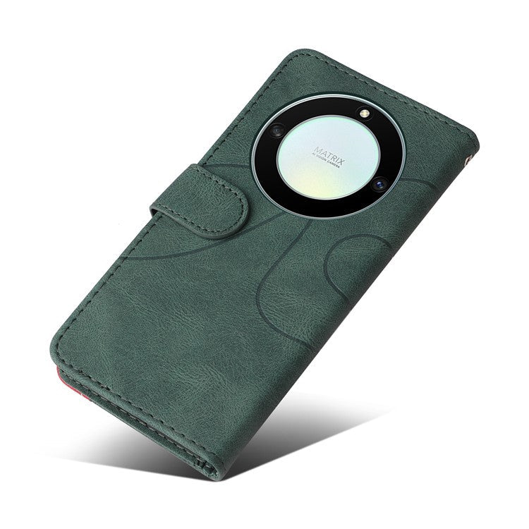 KT Leather Series-1 Anti-scratch Phone Wallet Case For Honor X40 5G / X9a 5G / Magic5 Lite 5G , Dual-color Splicing PU Leather Stand Cell Phone Cover with Strap - Green
