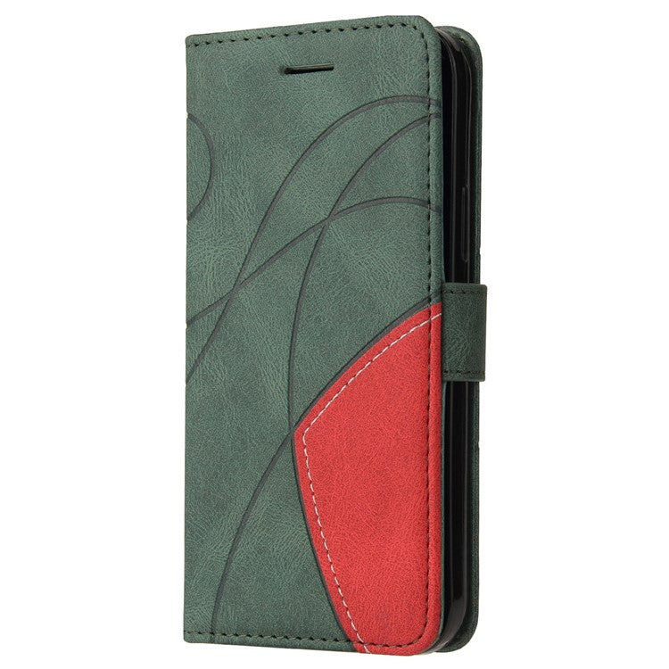 KT Leather Series-1 Anti-scratch Phone Wallet Case For Honor X40 5G / X9a 5G / Magic5 Lite 5G , Dual-color Splicing PU Leather Stand Cell Phone Cover with Strap - Green