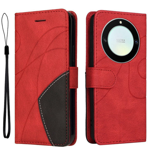 KT Leather Series-1 Anti-scratch Phone Wallet Case For Honor X40 5G / X9a 5G / Magic5 Lite 5G , Dual-color Splicing PU Leather Stand Cell Phone Cover with Strap - Red
