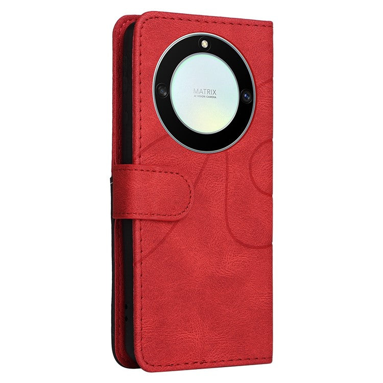 KT Leather Series-1 Anti-scratch Phone Wallet Case For Honor X40 5G / X9a 5G / Magic5 Lite 5G , Dual-color Splicing PU Leather Stand Cell Phone Cover with Strap - Red