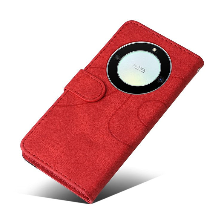 KT Leather Series-1 Anti-scratch Phone Wallet Case For Honor X40 5G / X9a 5G / Magic5 Lite 5G , Dual-color Splicing PU Leather Stand Cell Phone Cover with Strap - Red