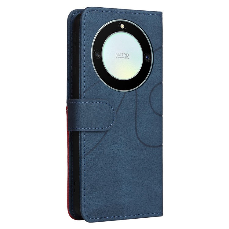 KT Leather Series-1 Anti-scratch Phone Wallet Case For Honor X40 5G / X9a 5G / Magic5 Lite 5G , Dual-color Splicing PU Leather Stand Cell Phone Cover with Strap - Blue
