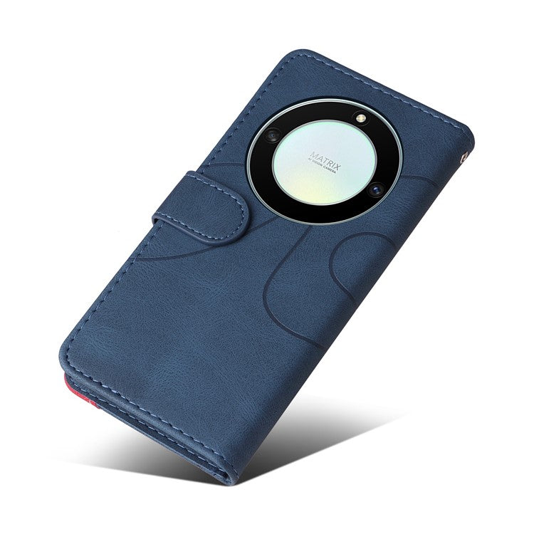 KT Leather Series-1 Anti-scratch Phone Wallet Case For Honor X40 5G / X9a 5G / Magic5 Lite 5G , Dual-color Splicing PU Leather Stand Cell Phone Cover with Strap - Blue