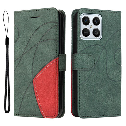 KT Leather Series-1 Phone Wallet Case for Honor X8 4G, Splicing PU Leather Collision Resistant Dual-color Stand Function Phone Cover - Green