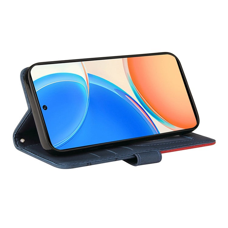 KT Leather Series-1 Phone Wallet Case for Honor X8 4G, Splicing PU Leather Collision Resistant Dual-color Stand Function Phone Cover - Blue