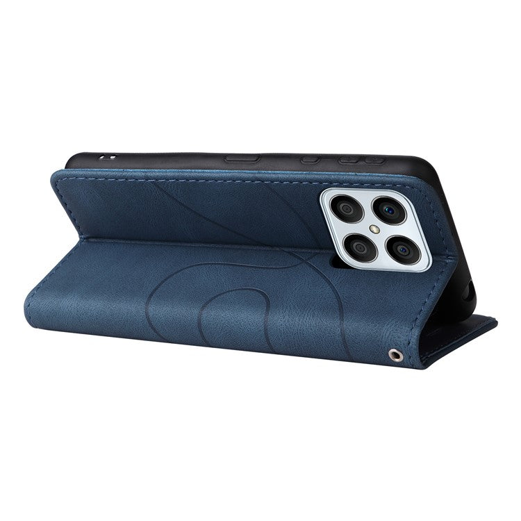 KT Leather Series-1 Phone Wallet Case for Honor X8 4G, Splicing PU Leather Collision Resistant Dual-color Stand Function Phone Cover - Blue