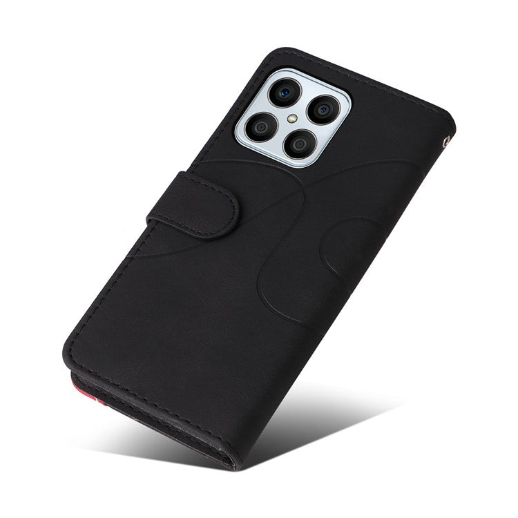 KT Leather Series-1 Phone Wallet Case for Honor X8 4G, Splicing PU Leather Collision Resistant Dual-color Stand Function Phone Cover - Black