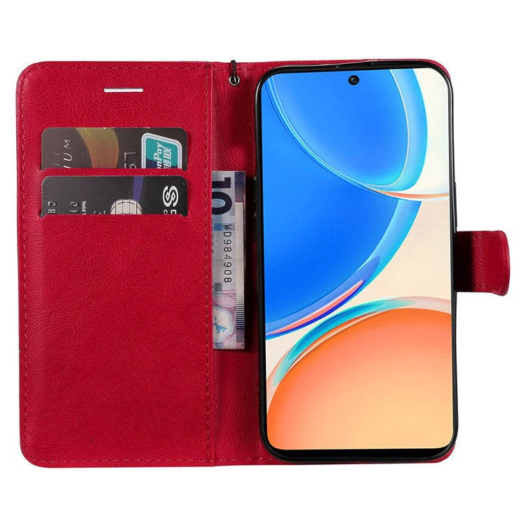 KT Leather Series-2 Phone Case for Honor X8 4G, All-round Shockproof PU Leather Flip Wallet Cover Solid Color Magnetic Closure Stand Phone Shell with Strap - Red