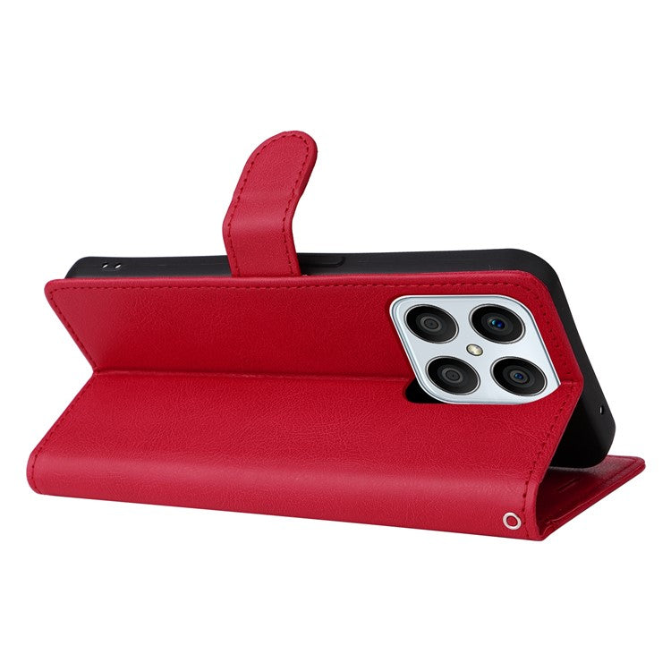 KT Leather Series-2 Phone Case for Honor X8 4G, All-round Shockproof PU Leather Flip Wallet Cover Solid Color Magnetic Closure Stand Phone Shell with Strap - Red