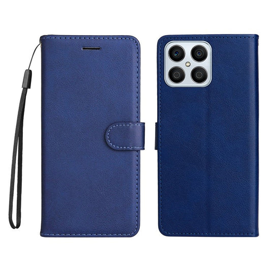 KT Leather Series-2 Phone Case for Honor X8 4G, All-round Shockproof PU Leather Flip Wallet Cover Solid Color Magnetic Closure Stand Phone Shell with Strap - Blue