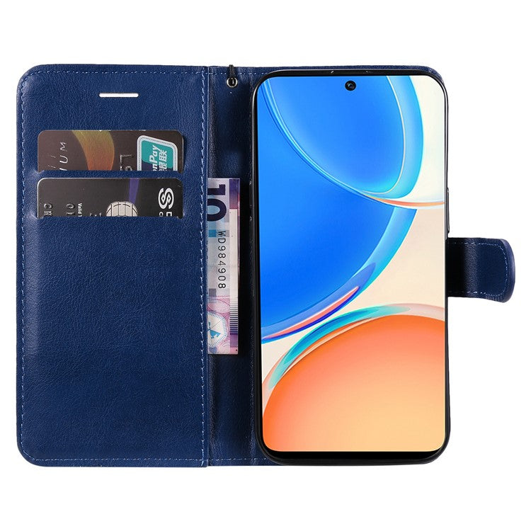 KT Leather Series-2 Phone Case for Honor X8 4G, All-round Shockproof PU Leather Flip Wallet Cover Solid Color Magnetic Closure Stand Phone Shell with Strap - Blue