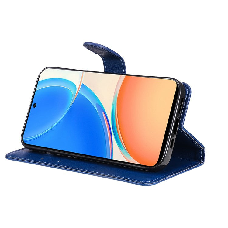 KT Leather Series-2 Phone Case for Honor X8 4G, All-round Shockproof PU Leather Flip Wallet Cover Solid Color Magnetic Closure Stand Phone Shell with Strap - Blue