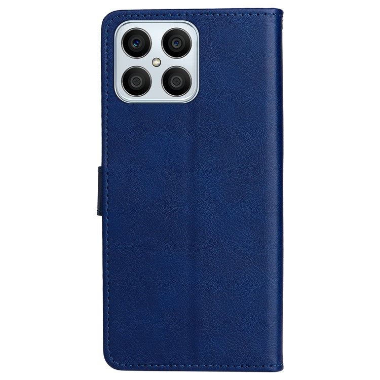 KT Leather Series-2 Phone Case for Honor X8 4G, All-round Shockproof PU Leather Flip Wallet Cover Solid Color Magnetic Closure Stand Phone Shell with Strap - Blue