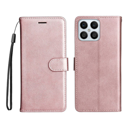 KT Leather Series-2 Phone Case for Honor X8 4G, All-round Shockproof PU Leather Flip Wallet Cover Solid Color Magnetic Closure Stand Phone Shell with Strap - Rose Gold