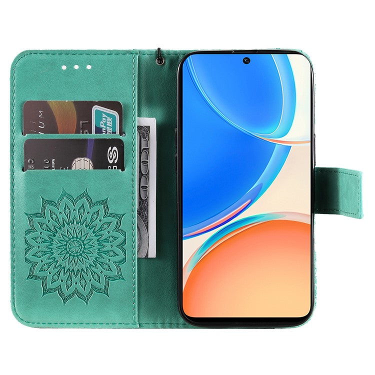 KT Imprinting Flower Series-1 for Honor X8 4G Full Coverage Phone Stand Wallet Cover Sunflower Imprinted PU Leather Phone Case - Green