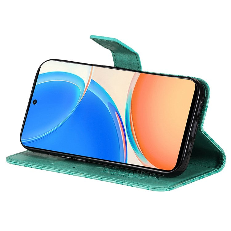 KT Imprinting Flower Series-1 for Honor X8 4G Full Coverage Phone Stand Wallet Cover Sunflower Imprinted PU Leather Phone Case - Green