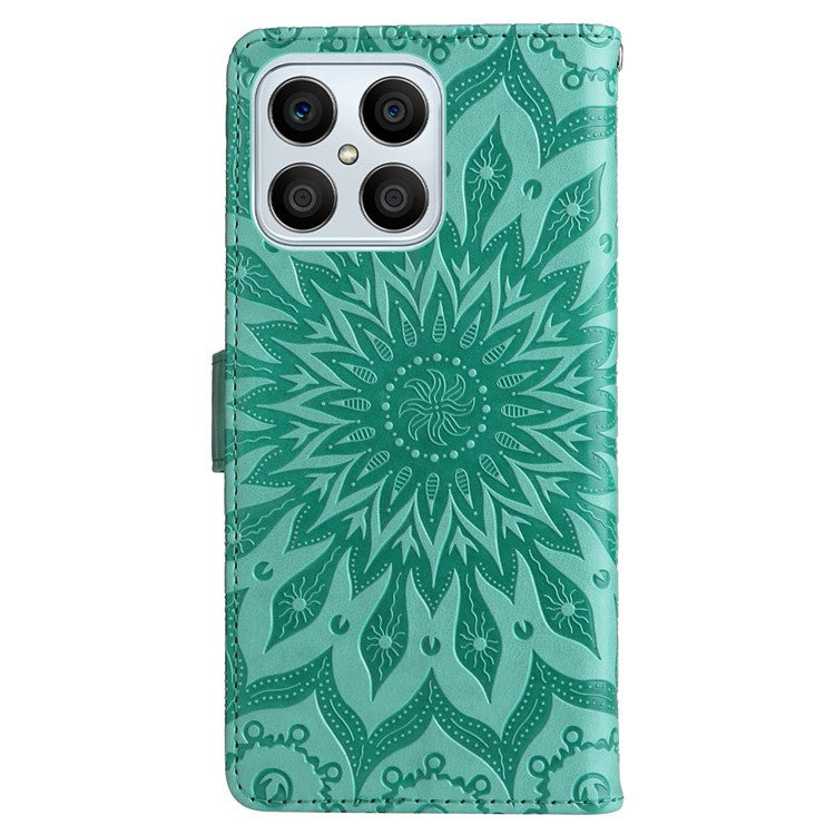 KT Imprinting Flower Series-1 for Honor X8 4G Full Coverage Phone Stand Wallet Cover Sunflower Imprinted PU Leather Phone Case - Green