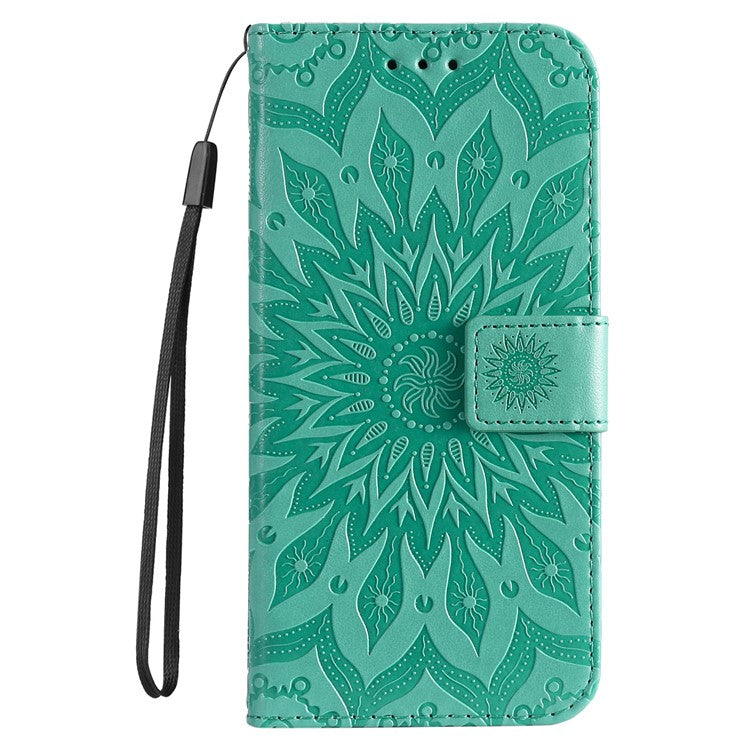 KT Imprinting Flower Series-1 for Honor X8 4G Full Coverage Phone Stand Wallet Cover Sunflower Imprinted PU Leather Phone Case - Green