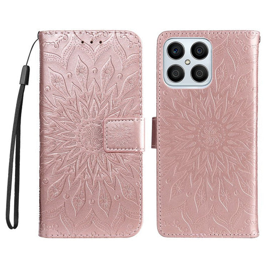 KT Imprinting Flower Series-1 for Honor X8 4G Full Coverage Phone Stand Wallet Cover Sunflower Imprinted PU Leather Phone Case - Rose Gold