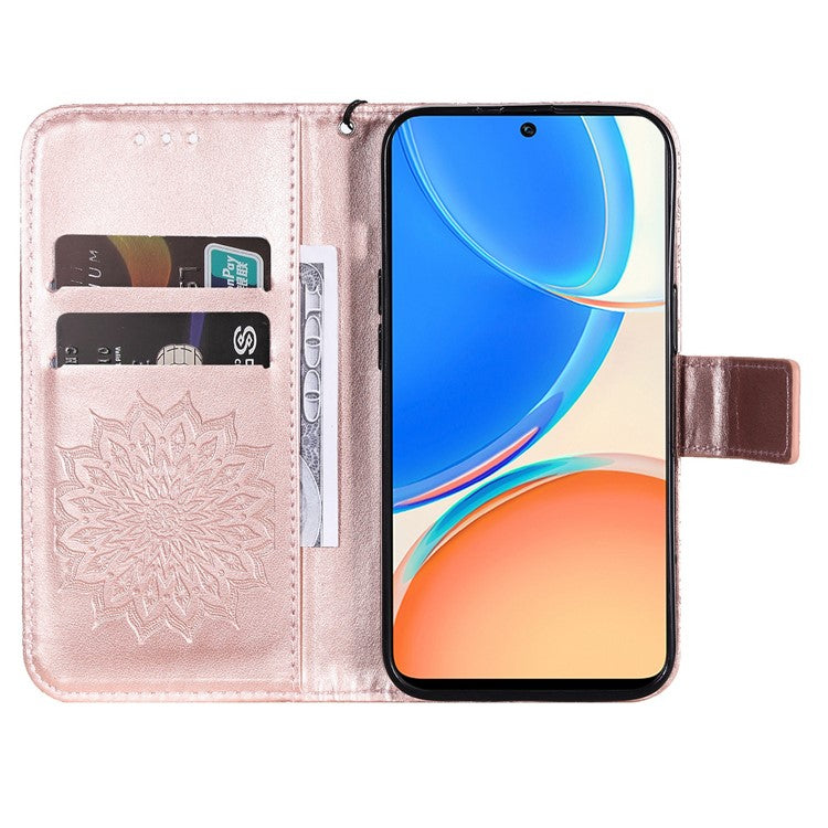 KT Imprinting Flower Series-1 for Honor X8 4G Full Coverage Phone Stand Wallet Cover Sunflower Imprinted PU Leather Phone Case - Rose Gold