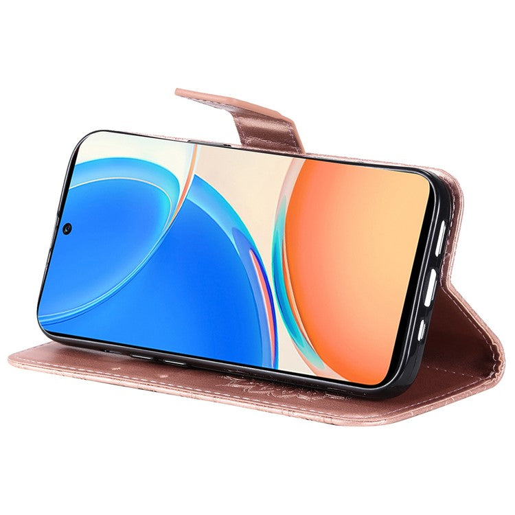 KT Imprinting Flower Series-1 for Honor X8 4G Full Coverage Phone Stand Wallet Cover Sunflower Imprinted PU Leather Phone Case - Rose Gold