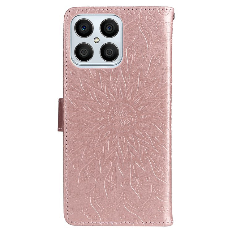 KT Imprinting Flower Series-1 for Honor X8 4G Full Coverage Phone Stand Wallet Cover Sunflower Imprinted PU Leather Phone Case - Rose Gold