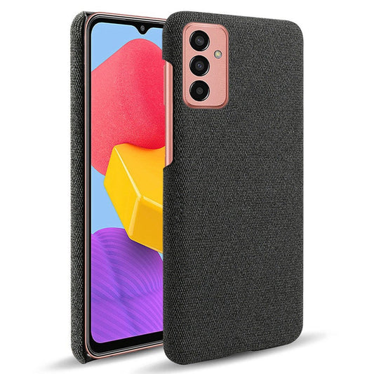 For Samsung Galaxy M13 4G Mobile Phone Case Shell Shock Absorbing Solid Color Hard PC+Cloth Phone Cover - Black