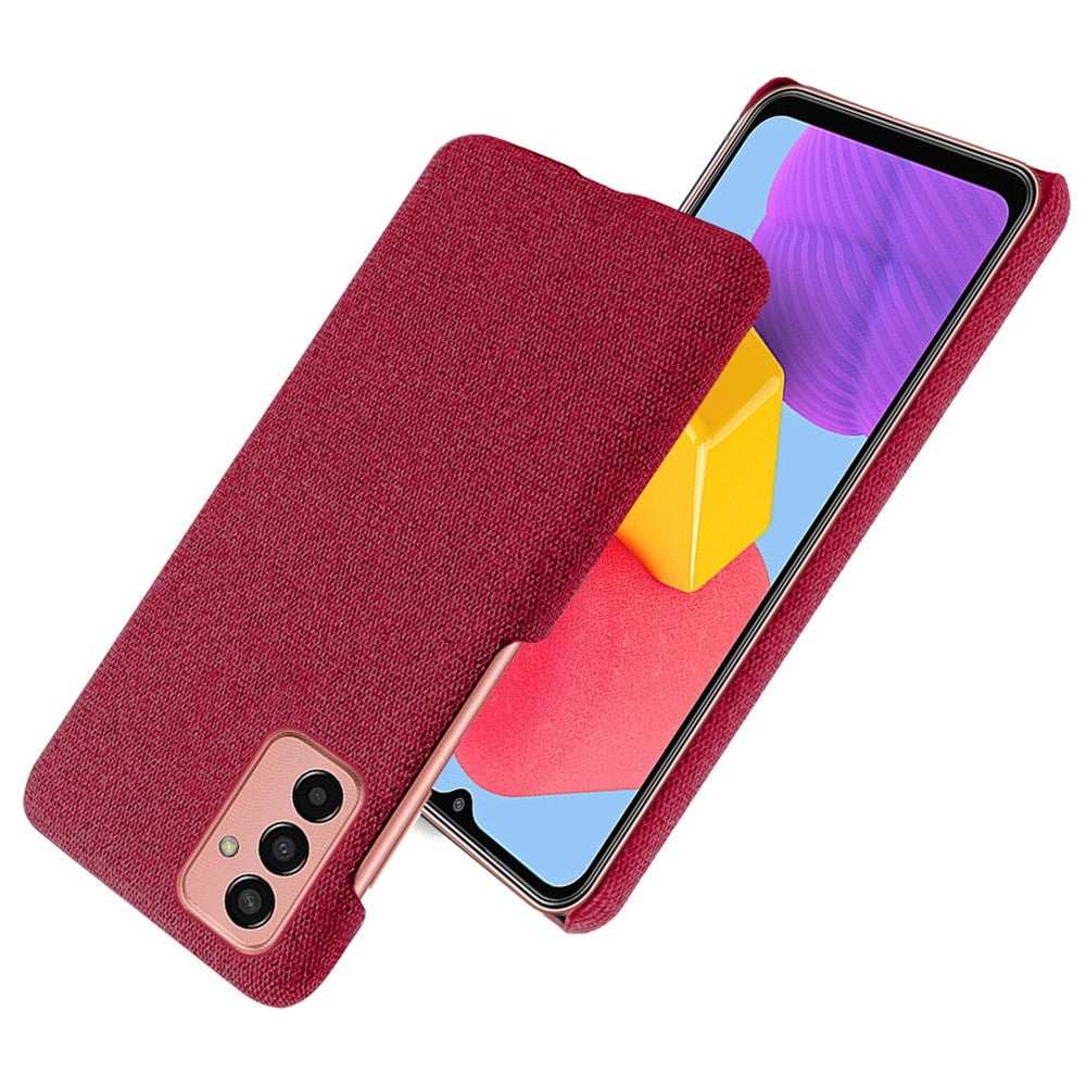 For Samsung Galaxy M13 4G Mobile Phone Case Shell Shock Absorbing Solid Color Hard PC+Cloth Phone Cover - Red