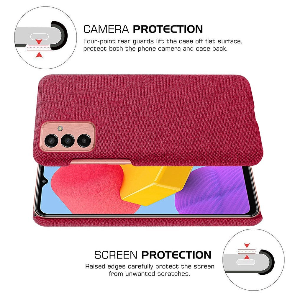 For Samsung Galaxy M13 4G Mobile Phone Case Shell Shock Absorbing Solid Color Hard PC+Cloth Phone Cover - Red