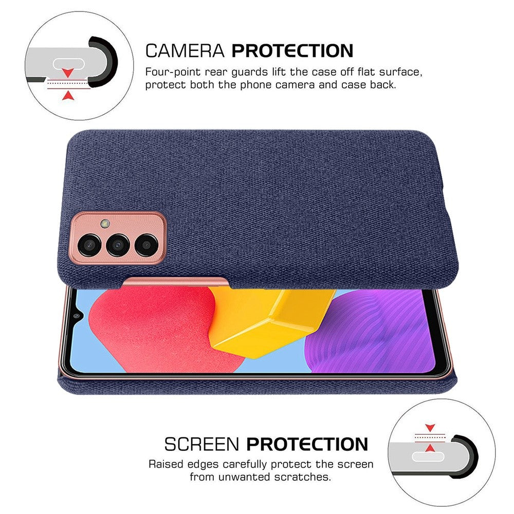 For Samsung Galaxy M13 4G Mobile Phone Case Shell Shock Absorbing Solid Color Hard PC+Cloth Phone Cover - Blue