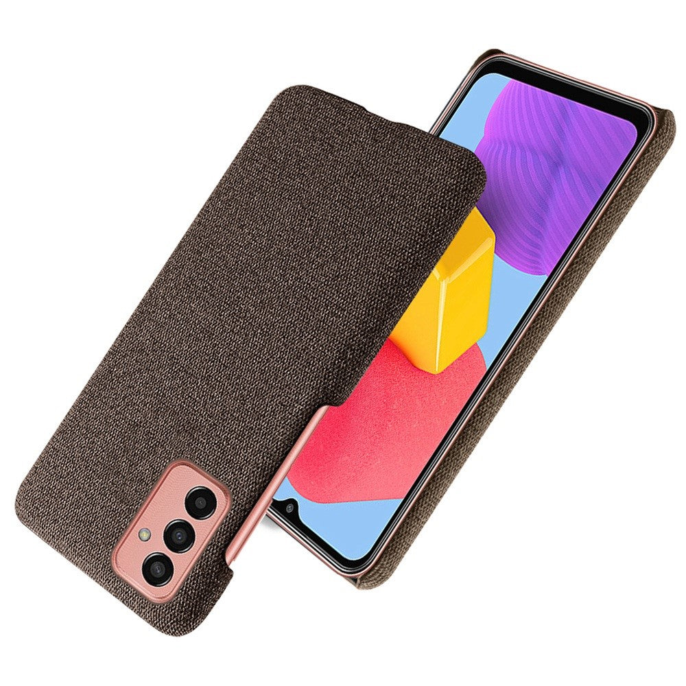 For Samsung Galaxy M13 4G Mobile Phone Case Shell Shock Absorbing Solid Color Hard PC+Cloth Phone Cover - Brown