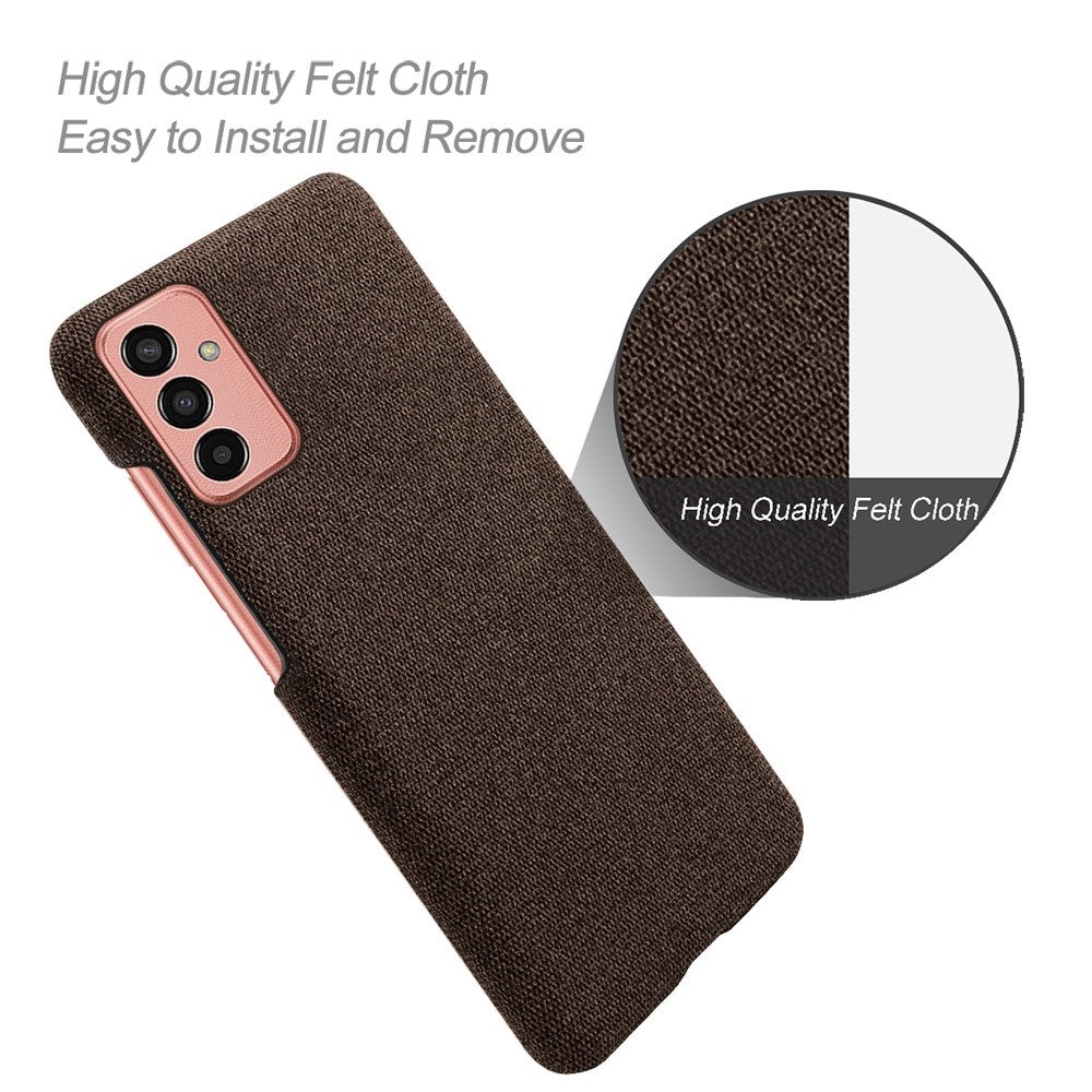 For Samsung Galaxy M13 4G Mobile Phone Case Shell Shock Absorbing Solid Color Hard PC+Cloth Phone Cover - Brown
