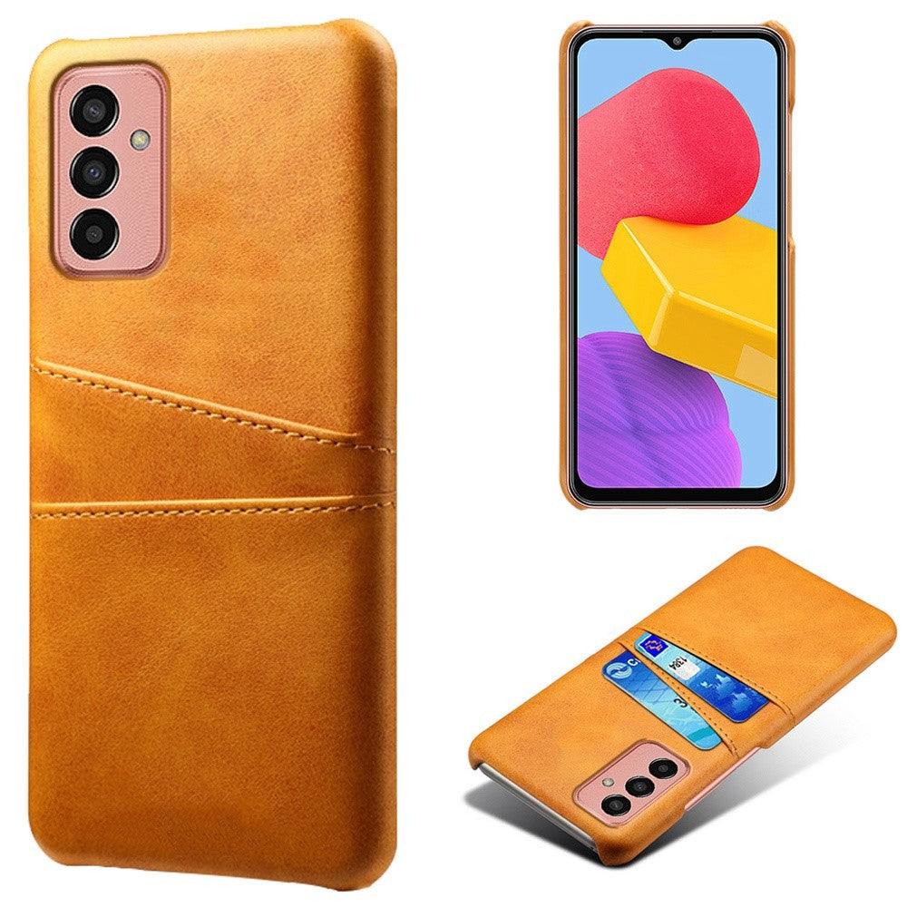 For Samsung Galaxy M13 4G Phone Case with Dual Card Slots, Drop Resistant PU Leather Coated Hard PC Cover - Orange