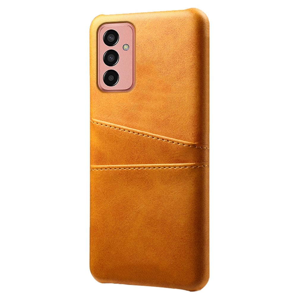 For Samsung Galaxy M13 4G Phone Case with Dual Card Slots, Drop Resistant PU Leather Coated Hard PC Cover - Orange