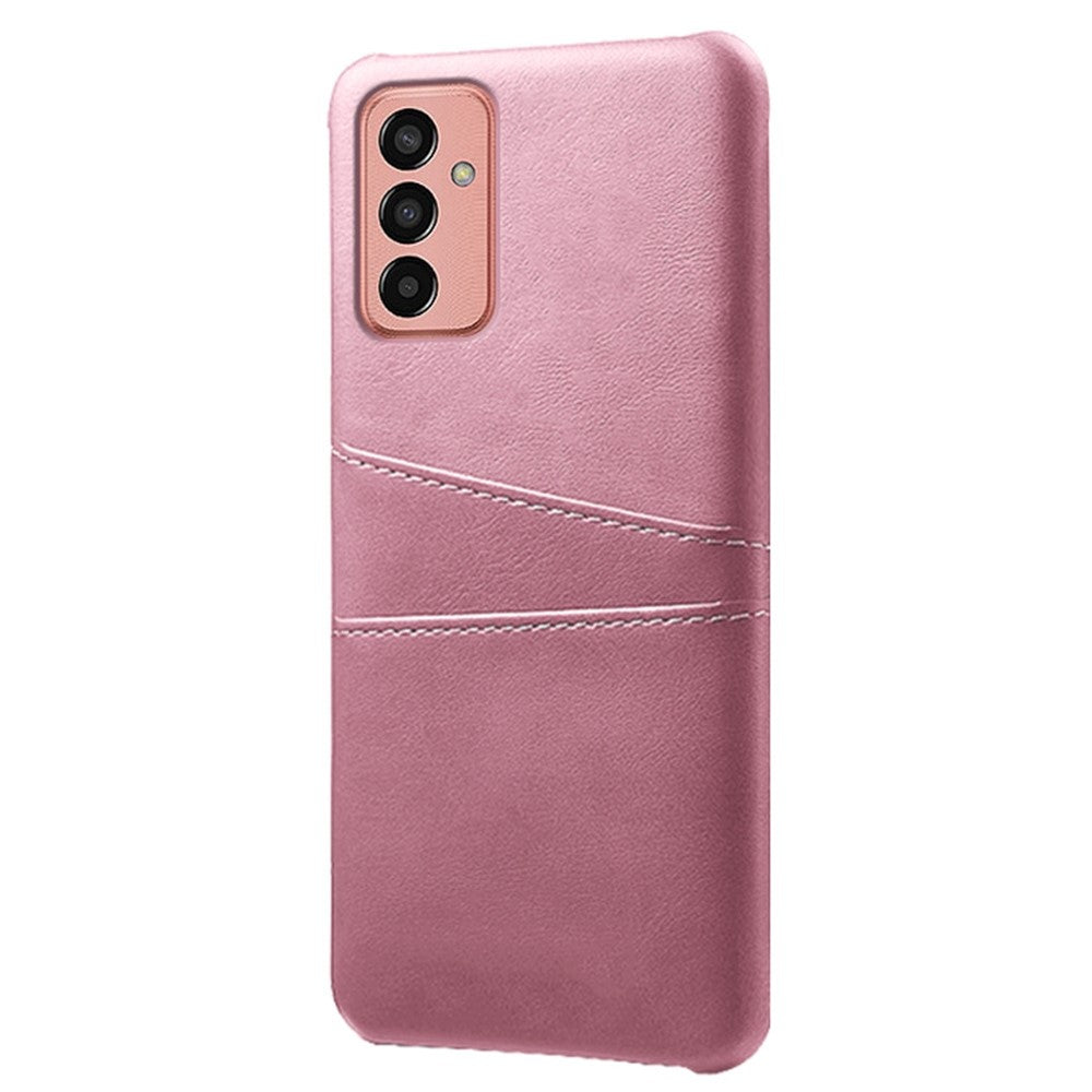 For Samsung Galaxy M13 4G Phone Case with Dual Card Slots, Drop Resistant PU Leather Coated Hard PC Cover - Rose Gold