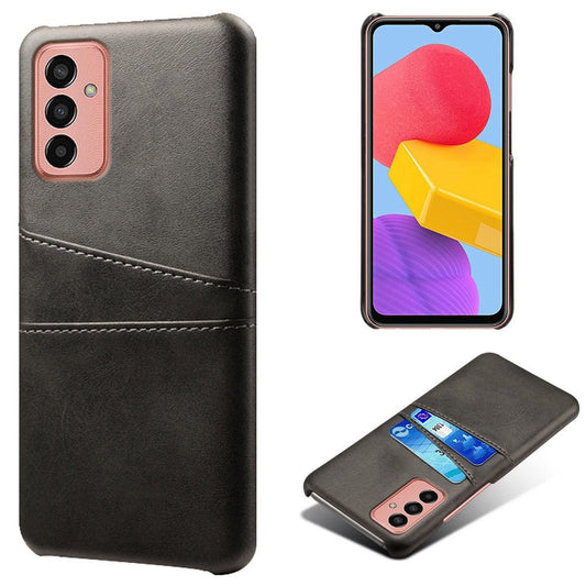 For Samsung Galaxy M13 4G Phone Case with Dual Card Slots, Drop Resistant PU Leather Coated Hard PC Cover - Black