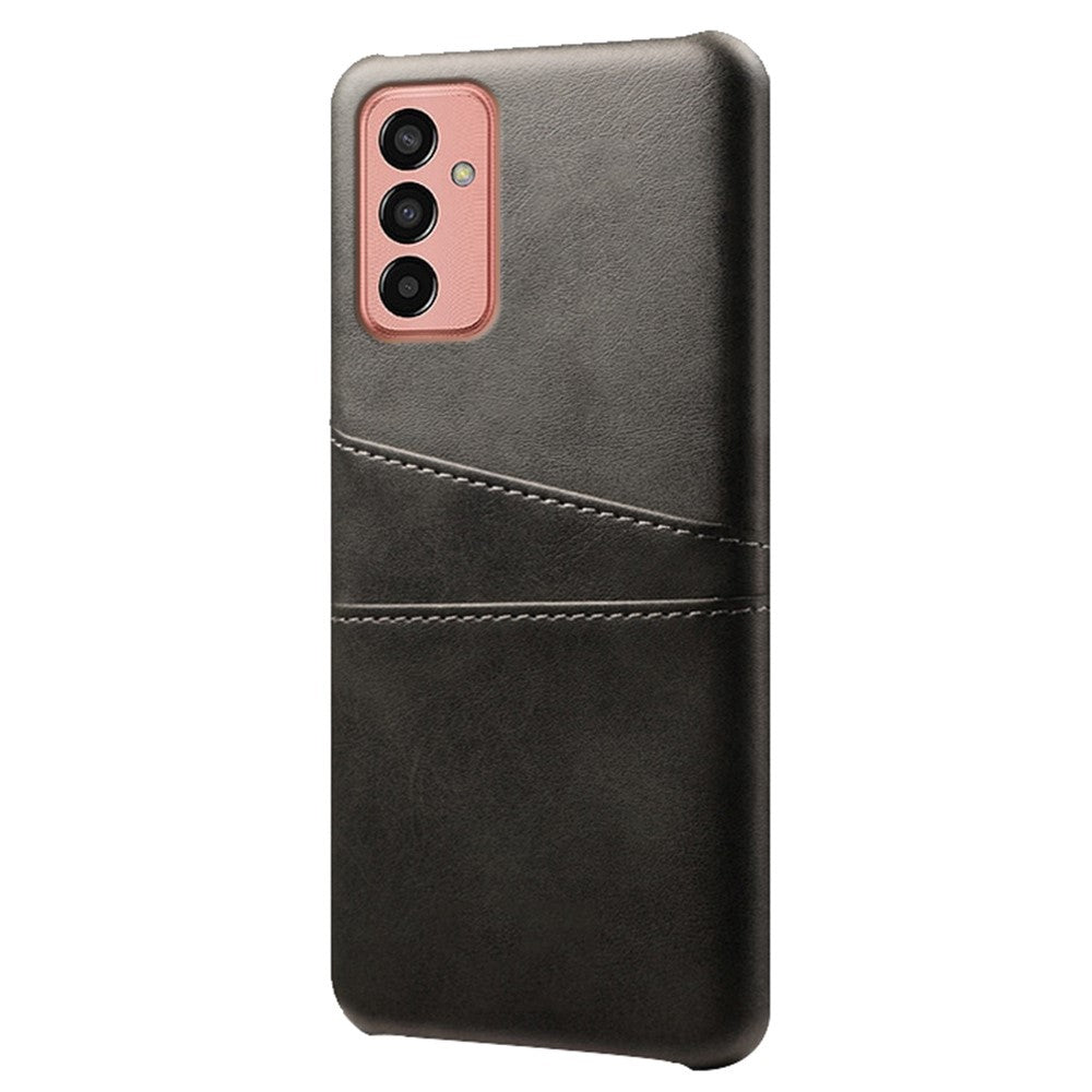 For Samsung Galaxy M13 4G Phone Case with Dual Card Slots, Drop Resistant PU Leather Coated Hard PC Cover - Black