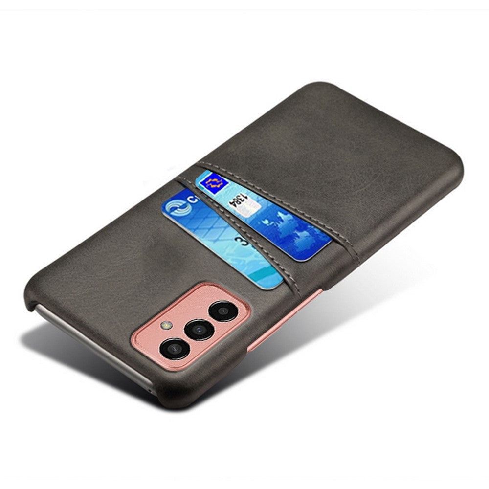 For Samsung Galaxy M13 4G Phone Case with Dual Card Slots, Drop Resistant PU Leather Coated Hard PC Cover - Black